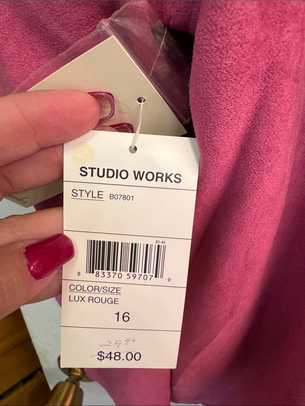 Studio Works Rose-Pink Zip-Front Collarless Jacket - Picture 6 of 6